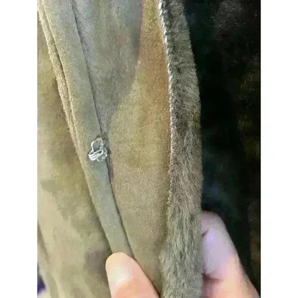 Women’s Sherling Vest Moss Green, Hook N Eye Closure W/ Sherling Scarf, Small - Picture 11 of 15